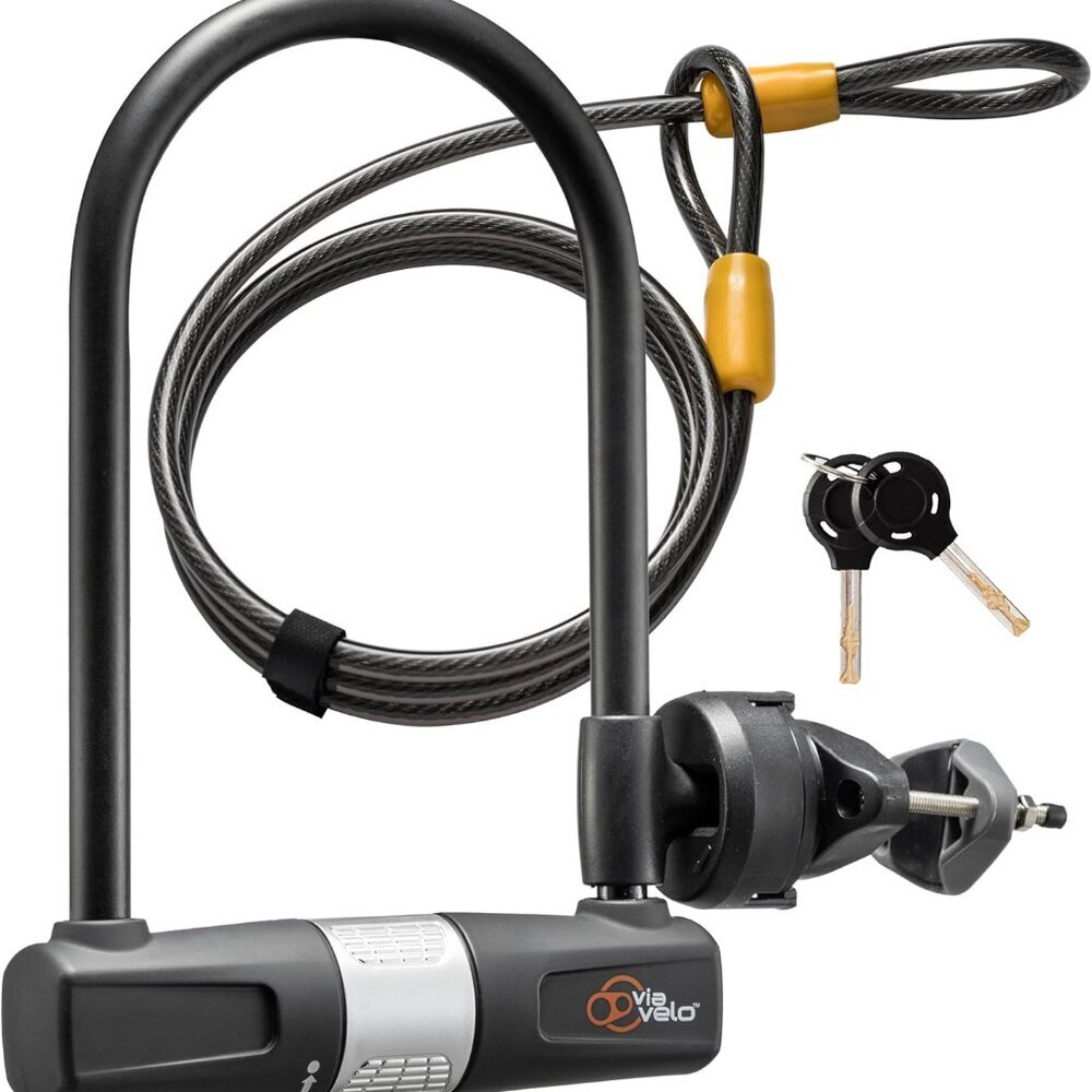 Bike U Lock with Cable - Heavy Duty Bicycle U-Lock,14mm Shackle and 10mm x1.8m C